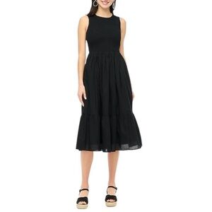 NWT J CREW Sleeveless Smocked Black Midi Tiered Ruffle Dress Lg Basic Capsule